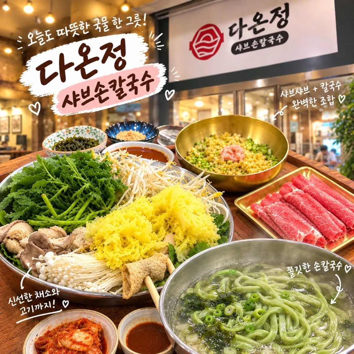Signature shabu-shabu spread photo at Daonjeong Shabu Son Kalguksu