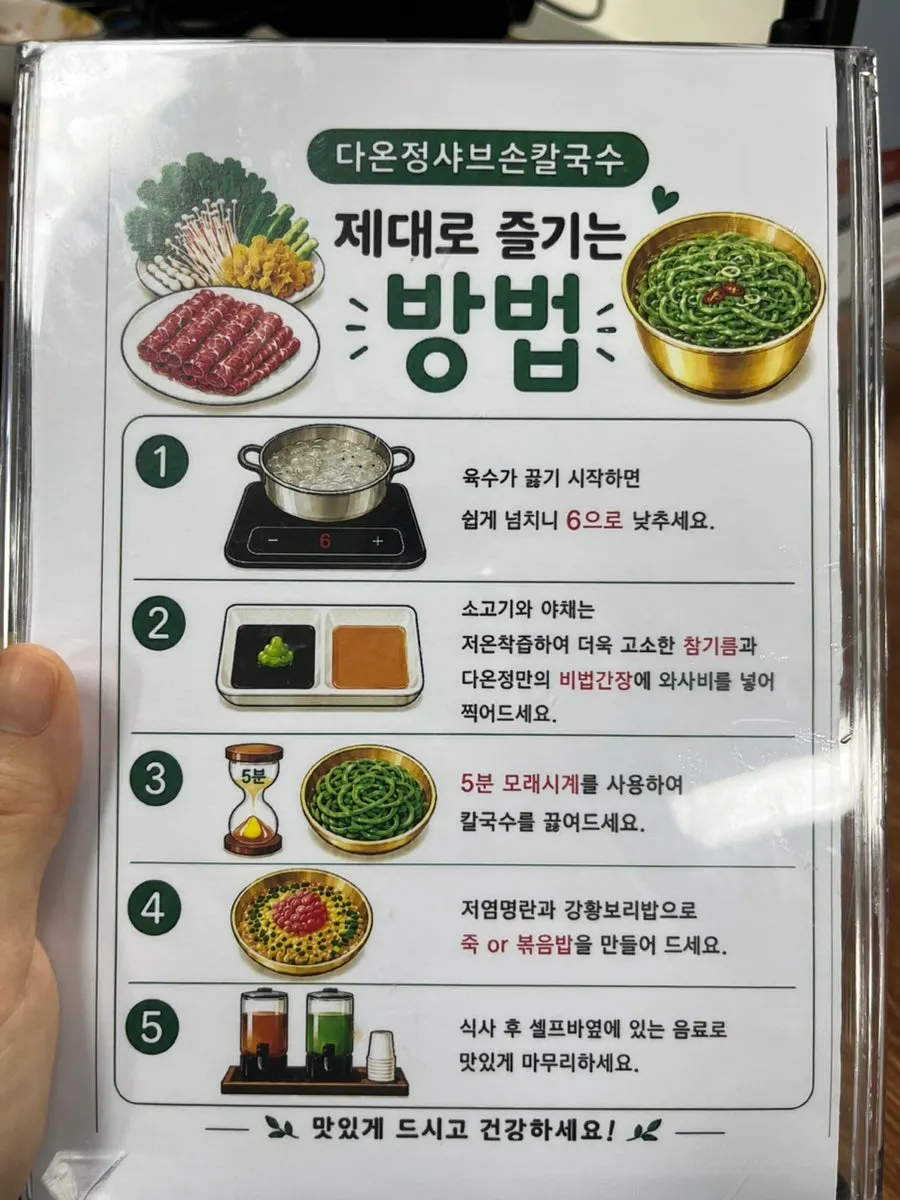 Sign explaining how to enjoy shabu-shabu properly