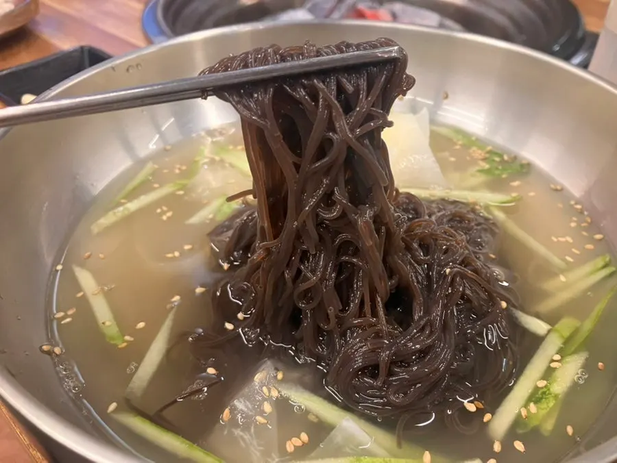 Generous serving of dessert naengmyeon