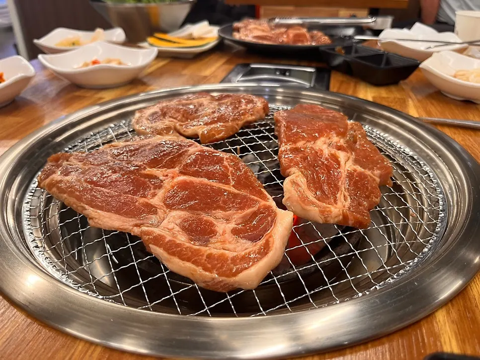 Close-up shot of the meat on the grill