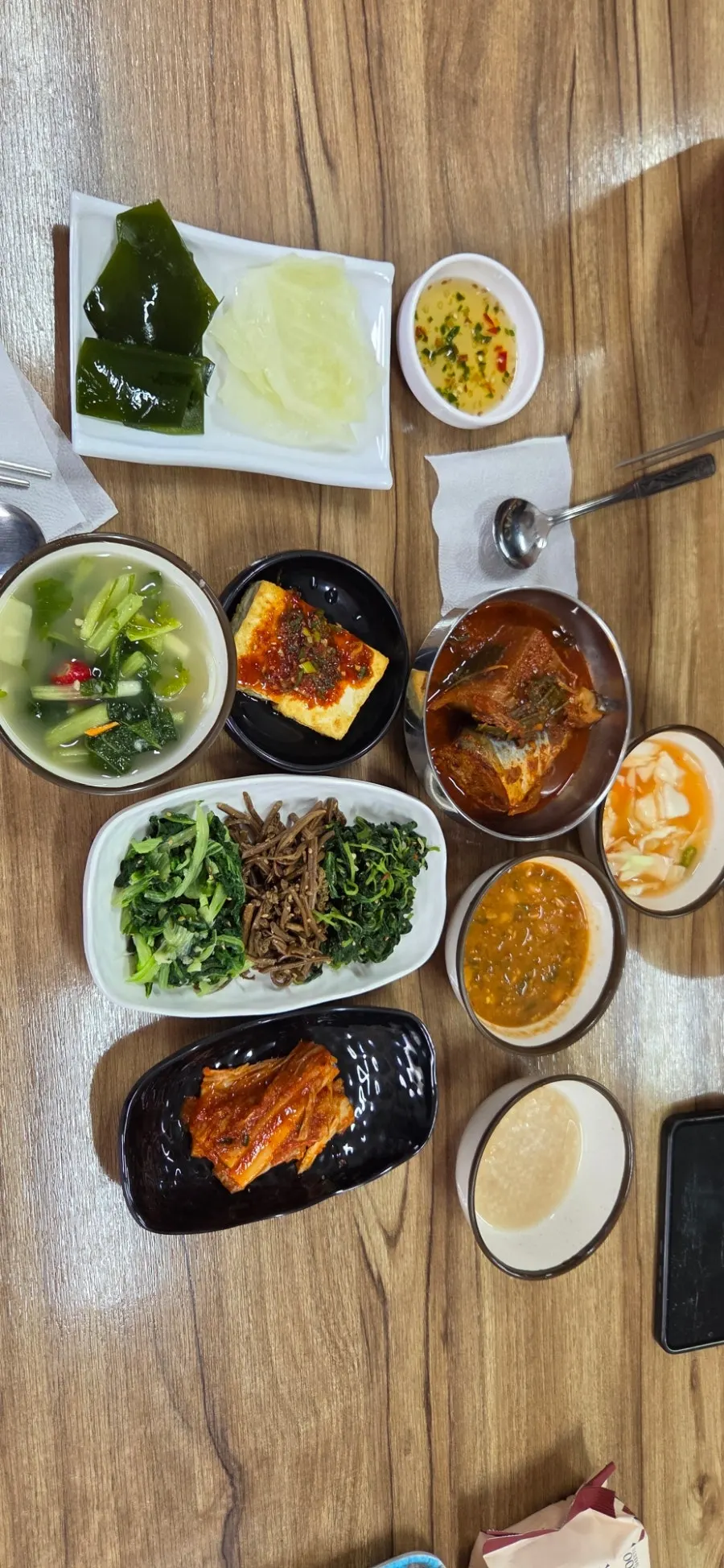 Full spread of the clam soup set table