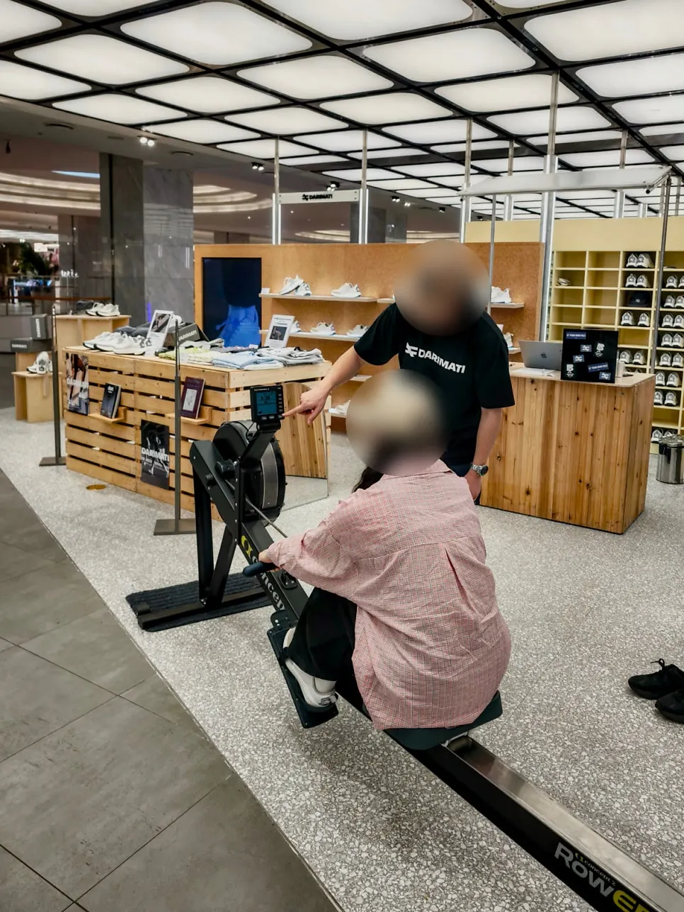 Rowing machine installed inside the pop-up store