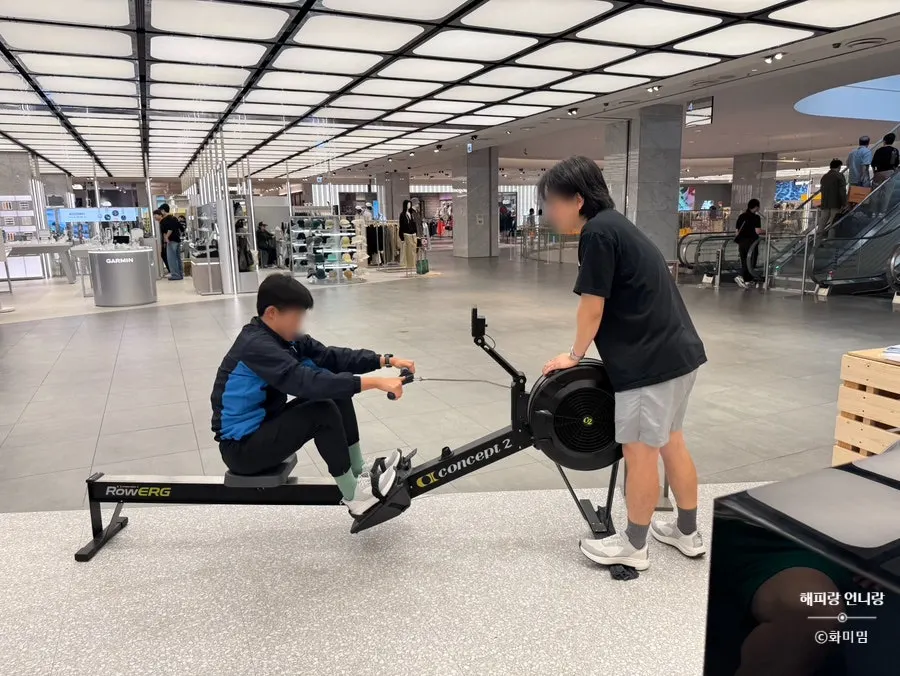 Rowing machine challenge area at the pop-up