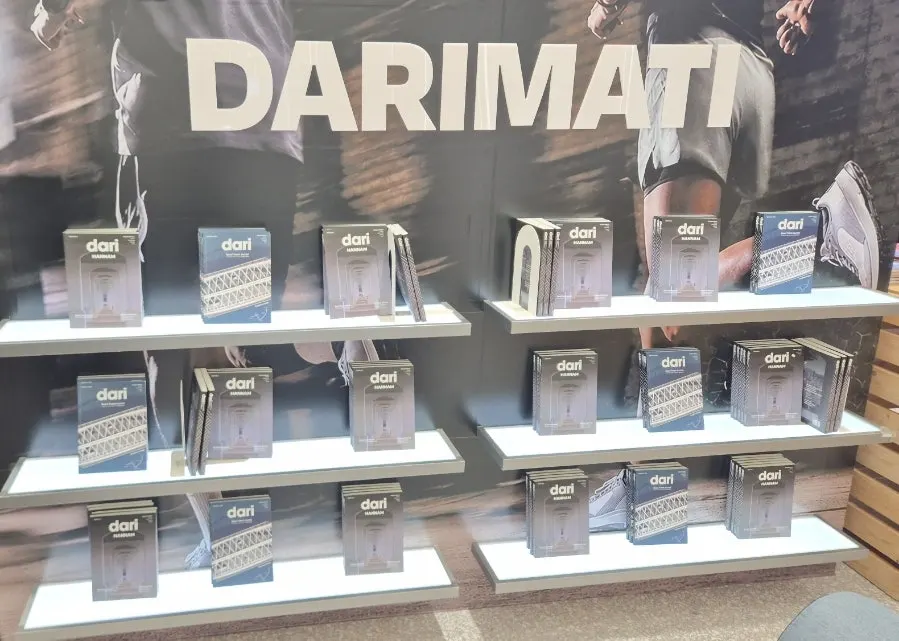 DARIMATI brand introduction zone with training shoes on display