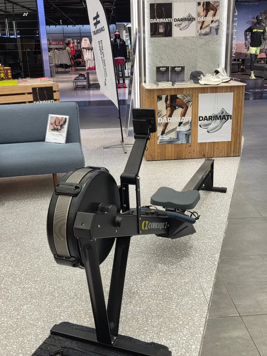 Rowing machine event space at the pop-up entrance