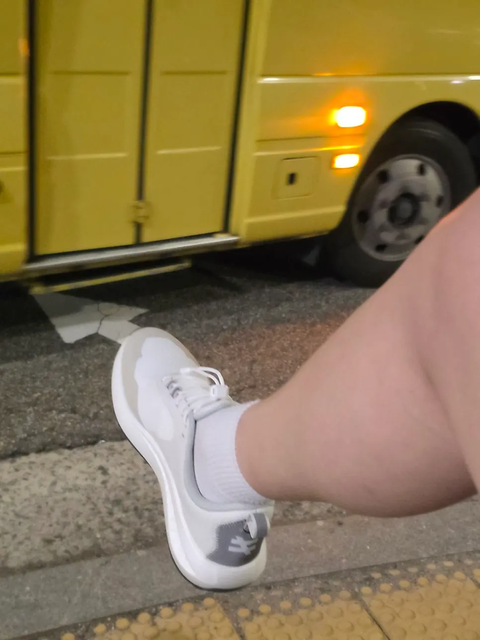 Close-up of the shoes during the night run