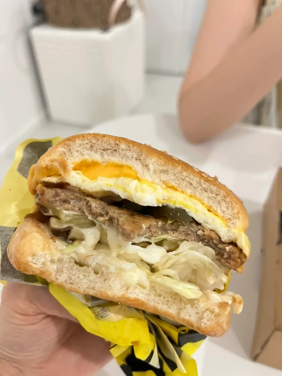 Patty and egg inside the egg cheese bulgogi burger
