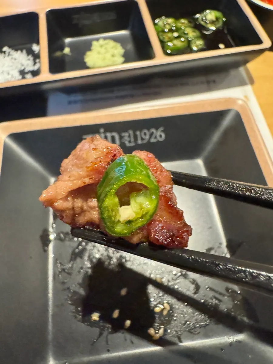 Lamb ribs dipped in salt and wasabi