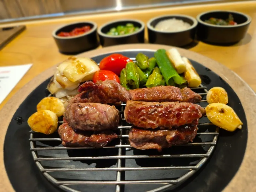 Grilled lamb rack plated