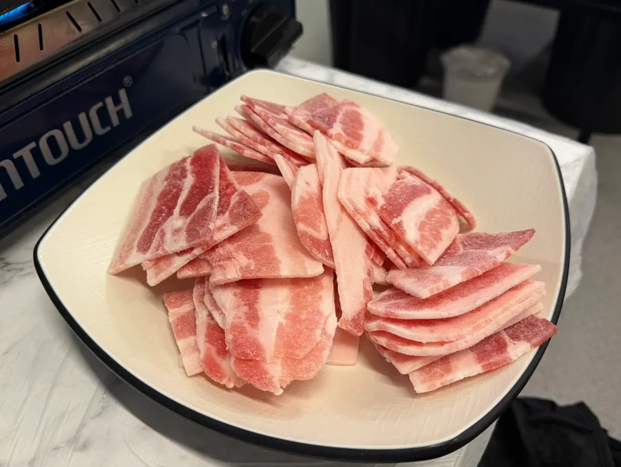Minari cooked in pork belly fat