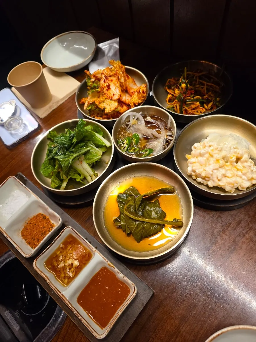 Table set with six banchan after ordering