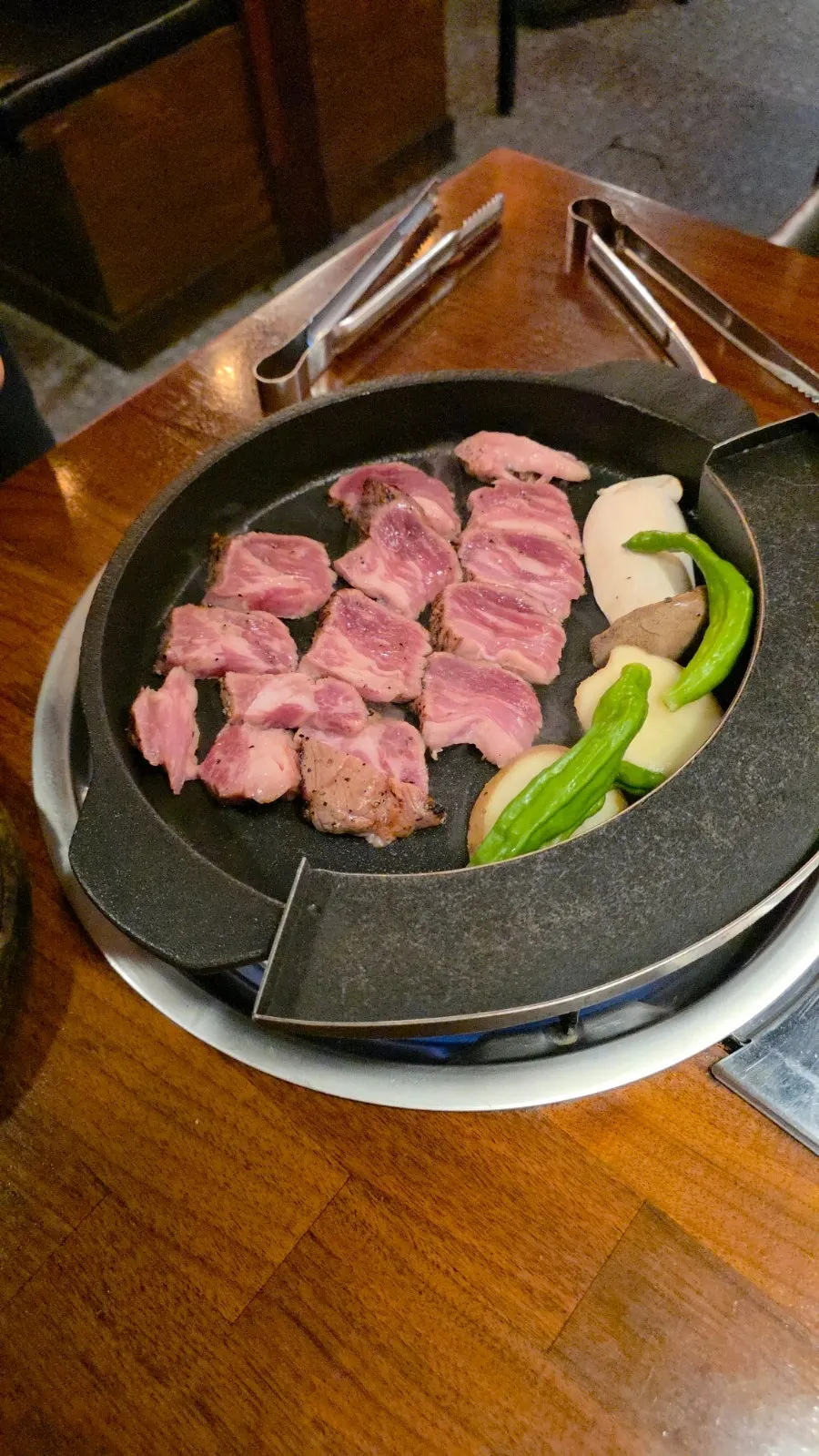 Galbi sizzling on the hot grill