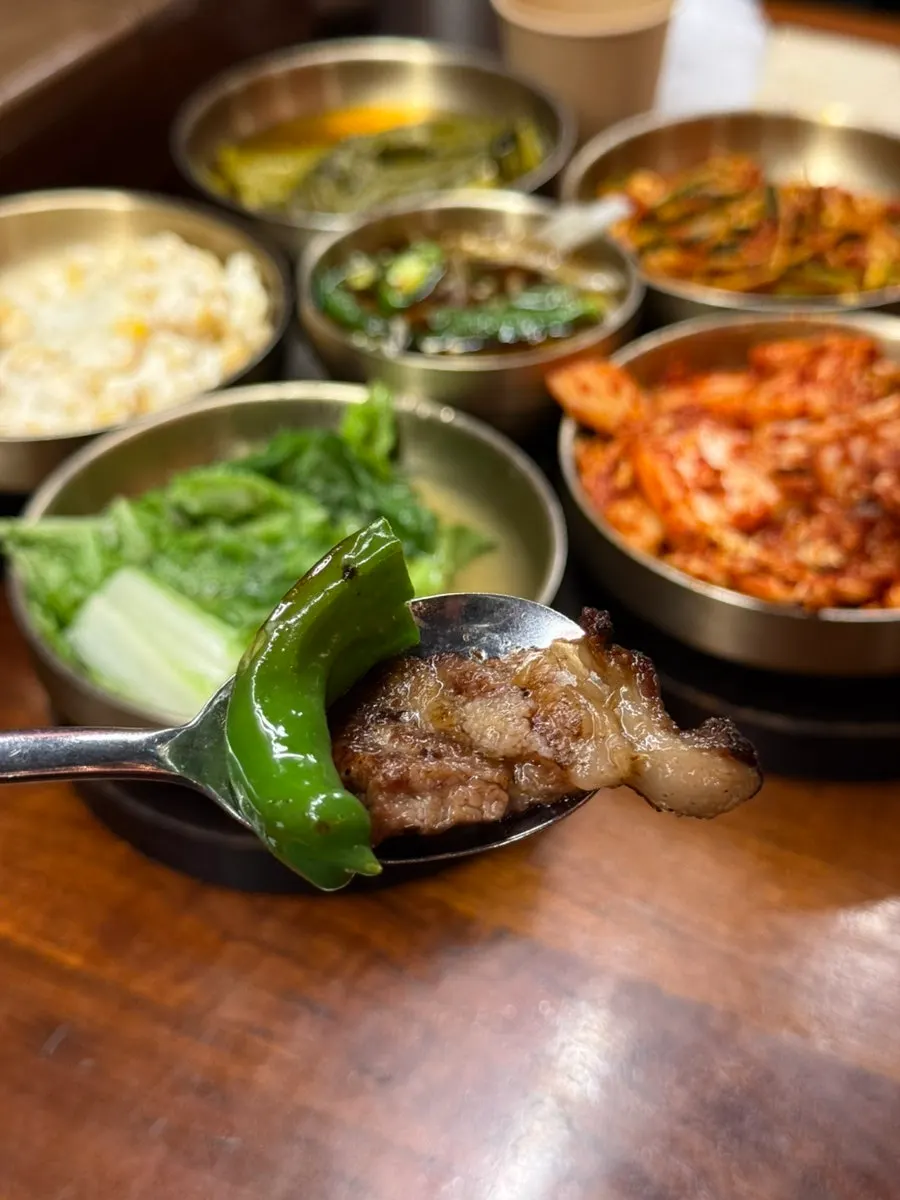 Doenjang jjigae served alongside the meat spread