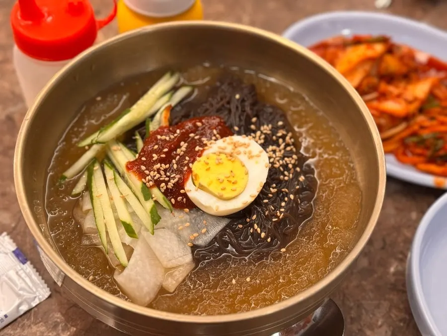 Naengmyeon being served as a seasonal menu item