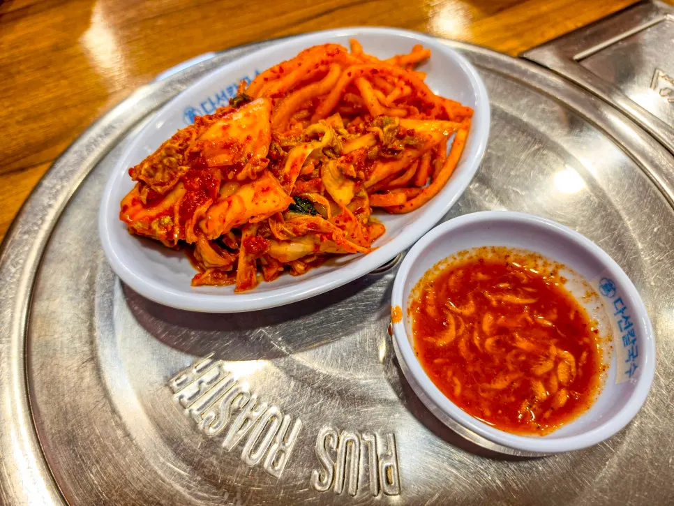 Basic side dishes: mu-saengchae, geotjeori, and salted shrimp