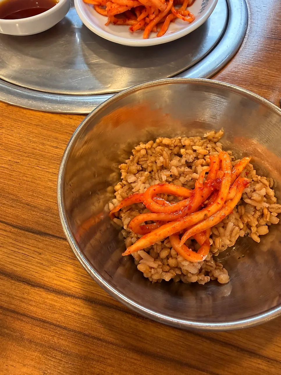 Complimentary barley rice with radish salad