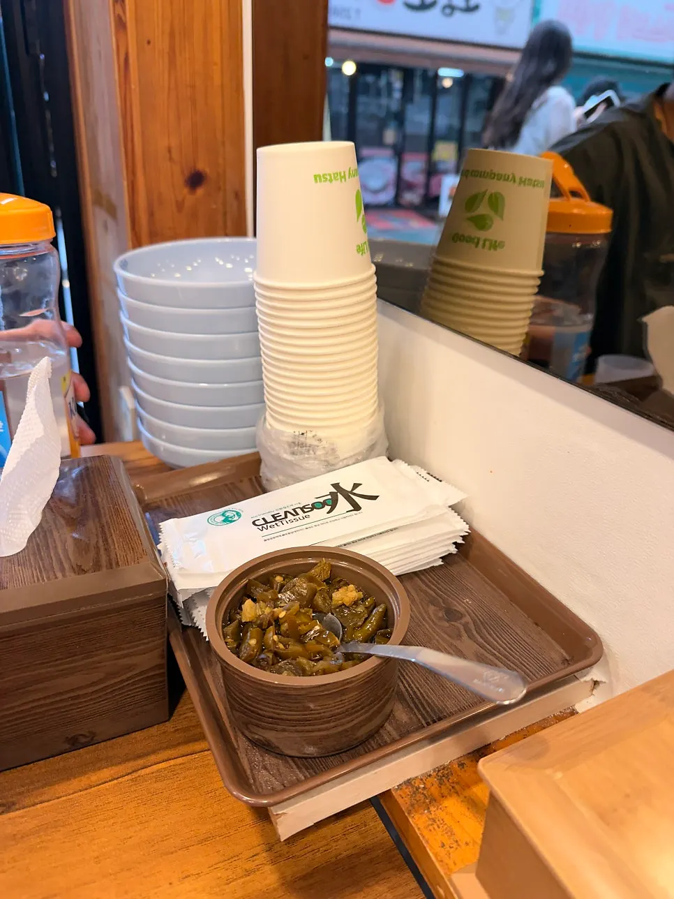 Minced pickled chili side dish placed at the table