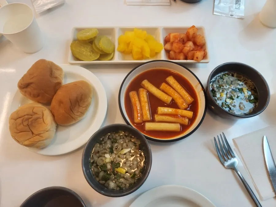Table set with food from the self-bar