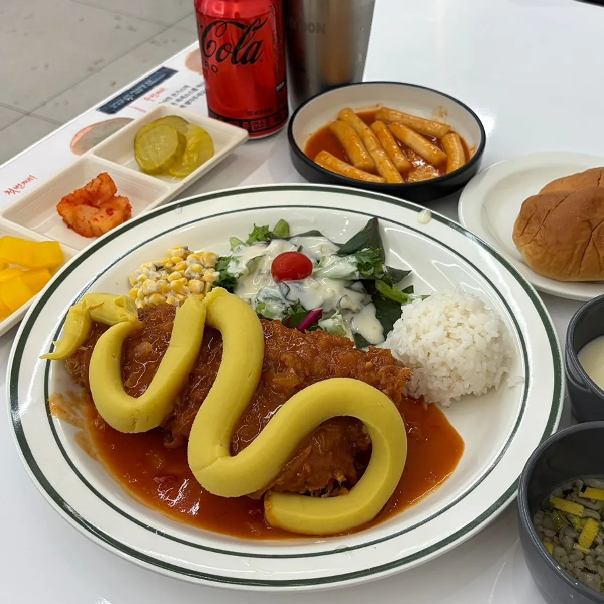 Sweet potato cheese pork cutlet table setting at Tteudon Magok Branch