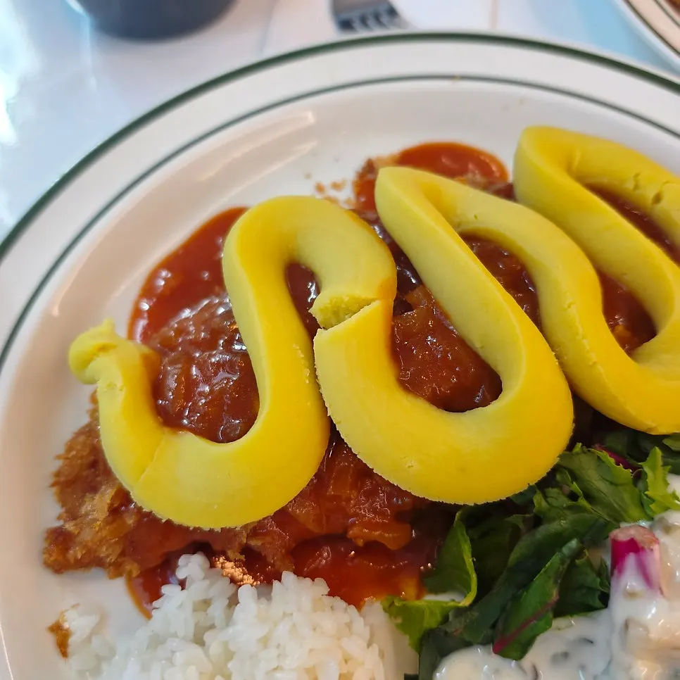 Plate of sweet potato cheese cutlet with rice and mini salad