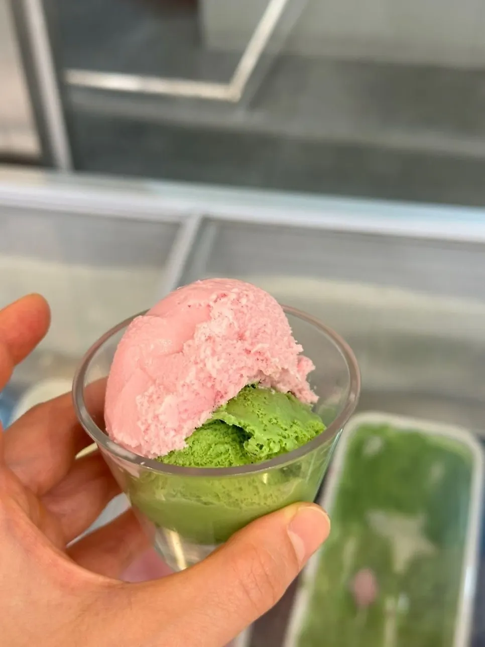 Chocolate, yogurt, strawberry, and matcha ice cream corner