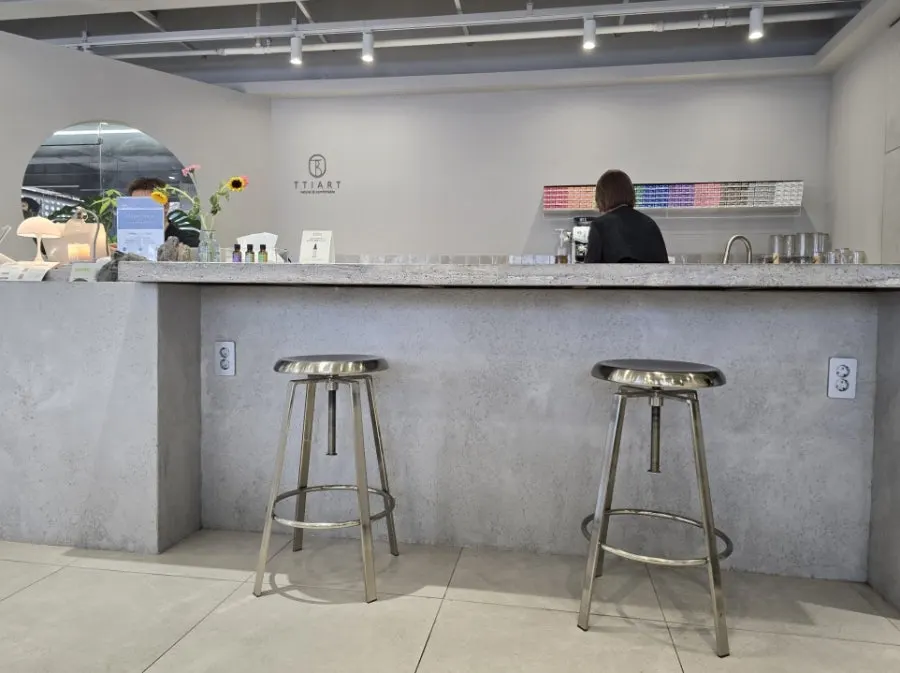 Salon treatment area with full-wall window view