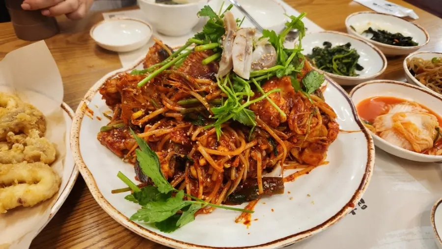 Full spread of the couple set monkfish stew for two