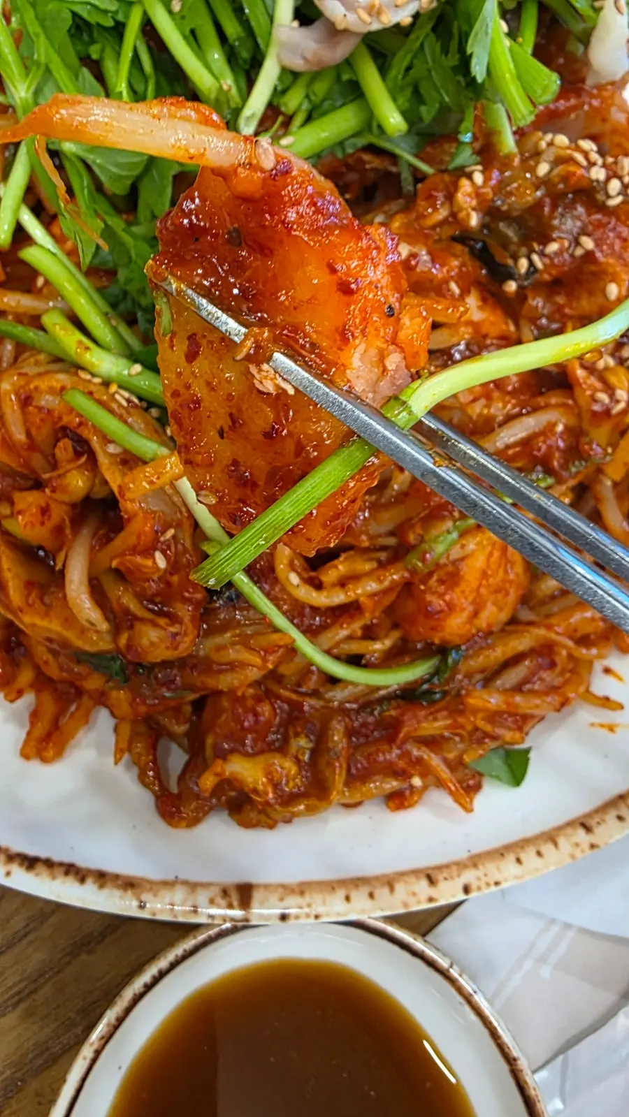 Thick chunks of monkfish meat in the braised stew
