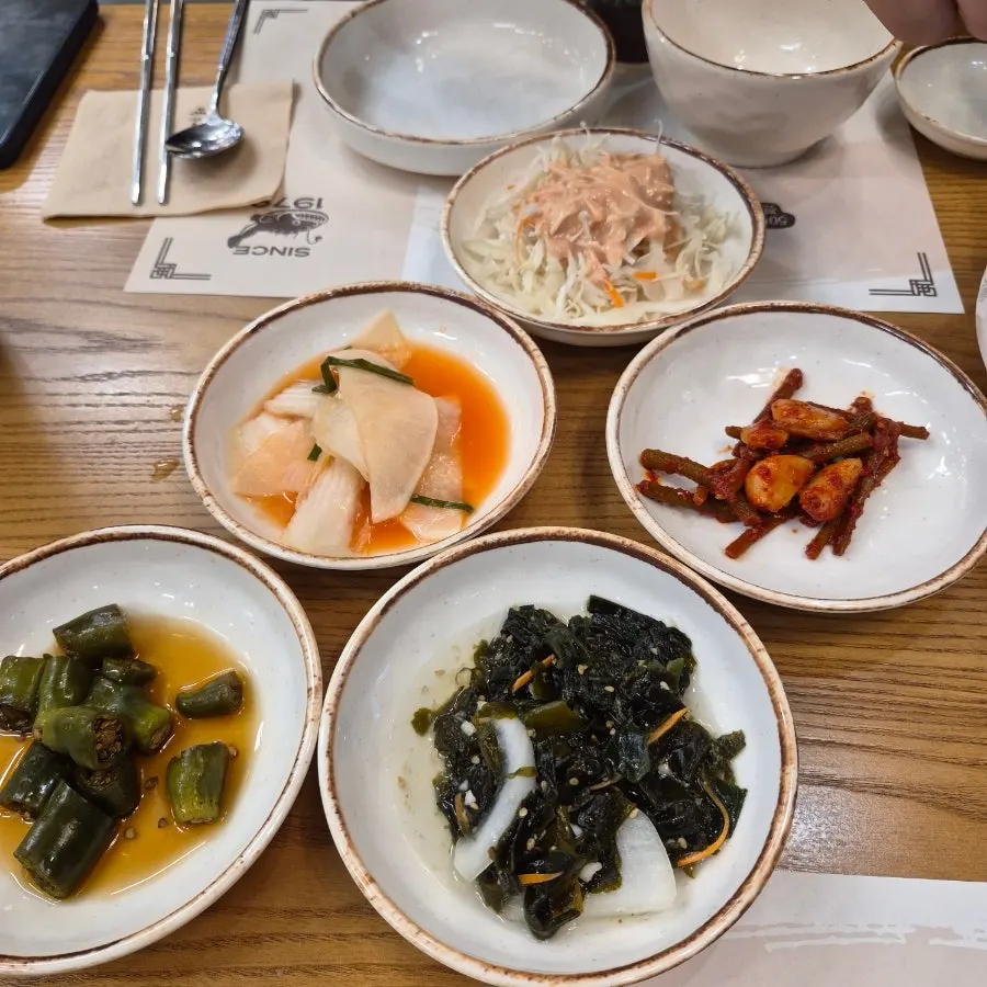 Basic side dishes including cabbage salad and pickles