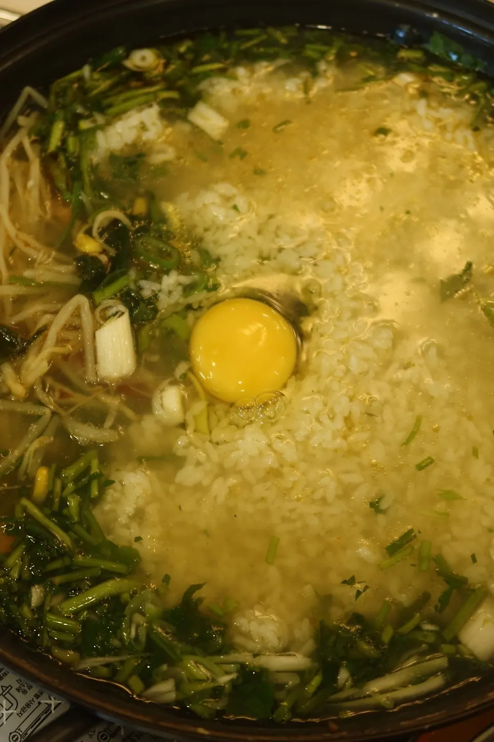 Egg porridge with finely chopped monkfish flesh