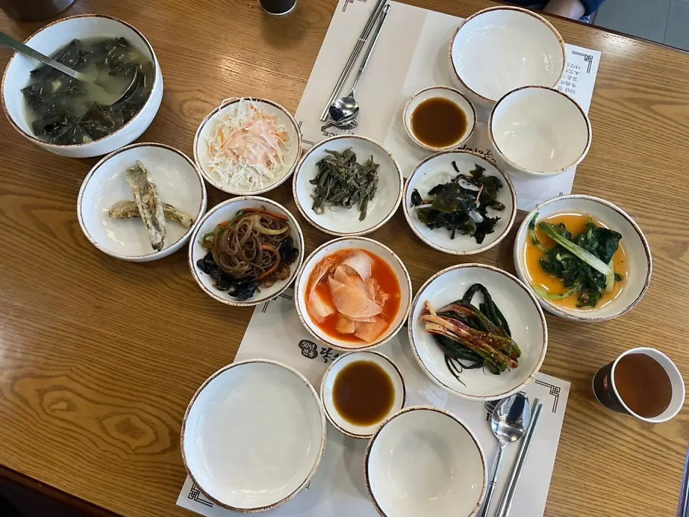 Table of basic side dishes laid out before the main course