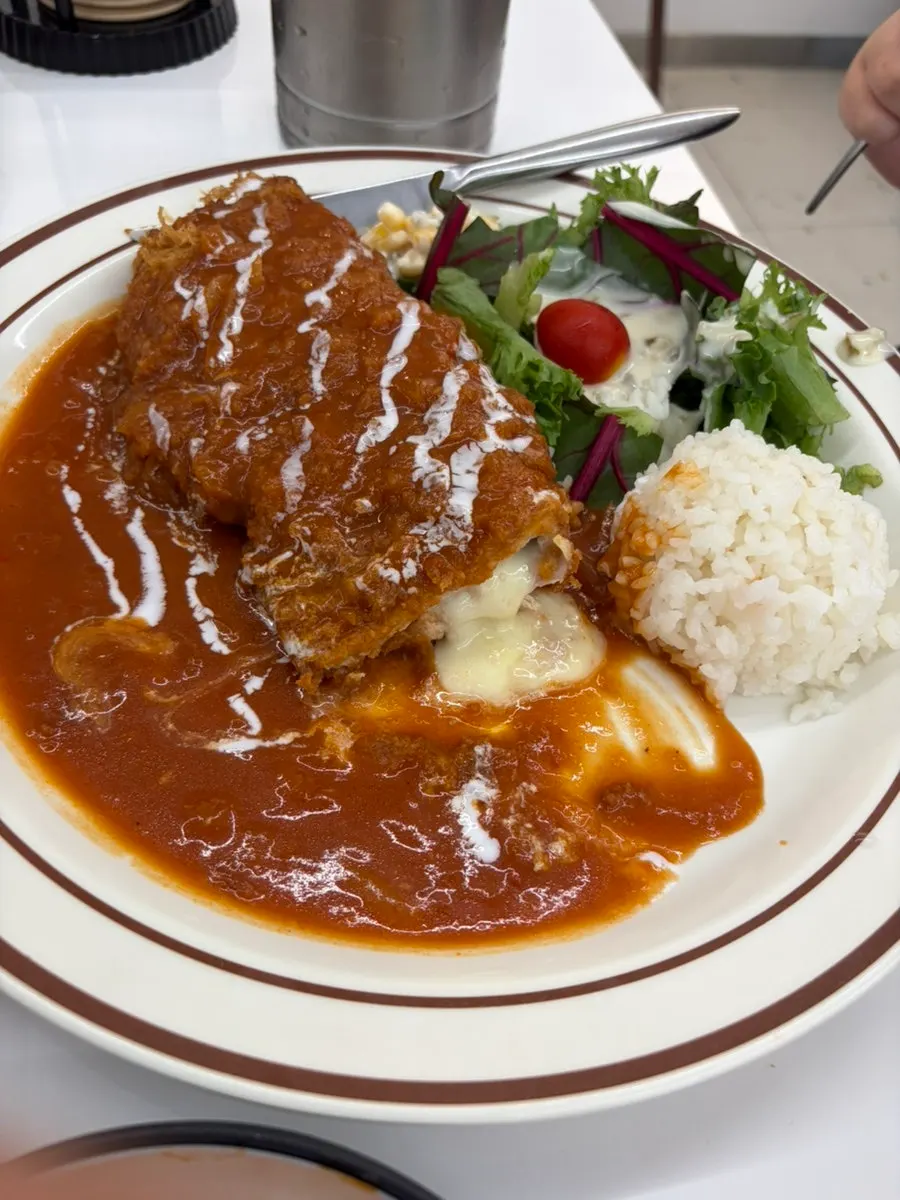 Cross-section of a crispy pork cutlet