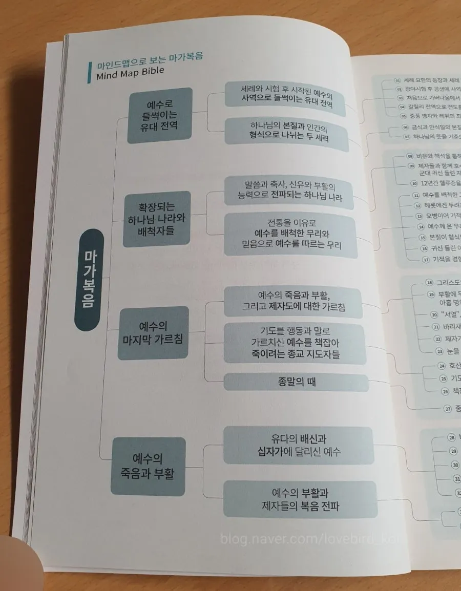 Book page explaining the contents of the Gospel of Mark