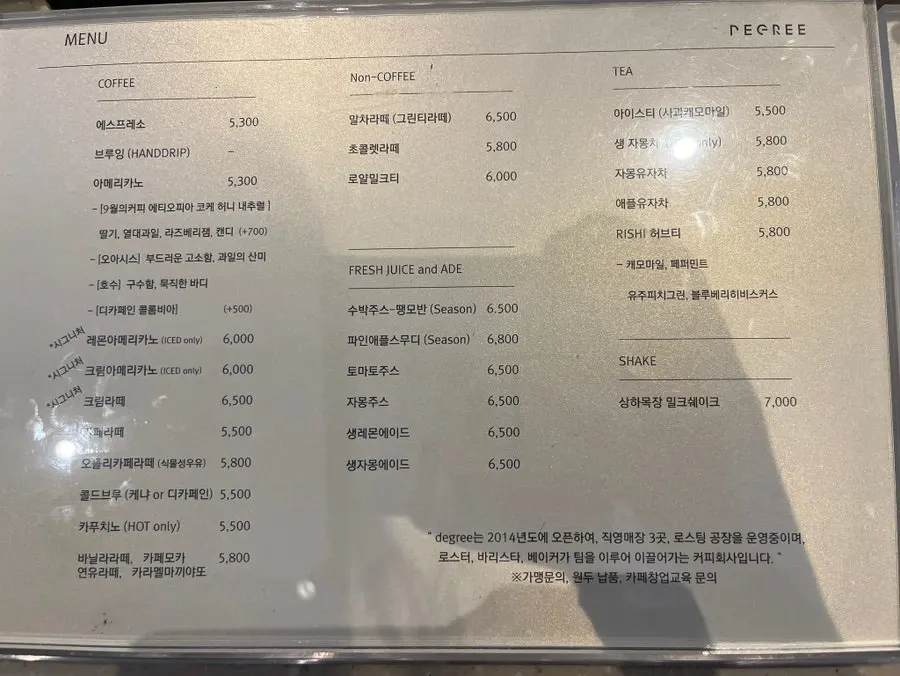 Second page of the Degree Gojan Branch menu board
