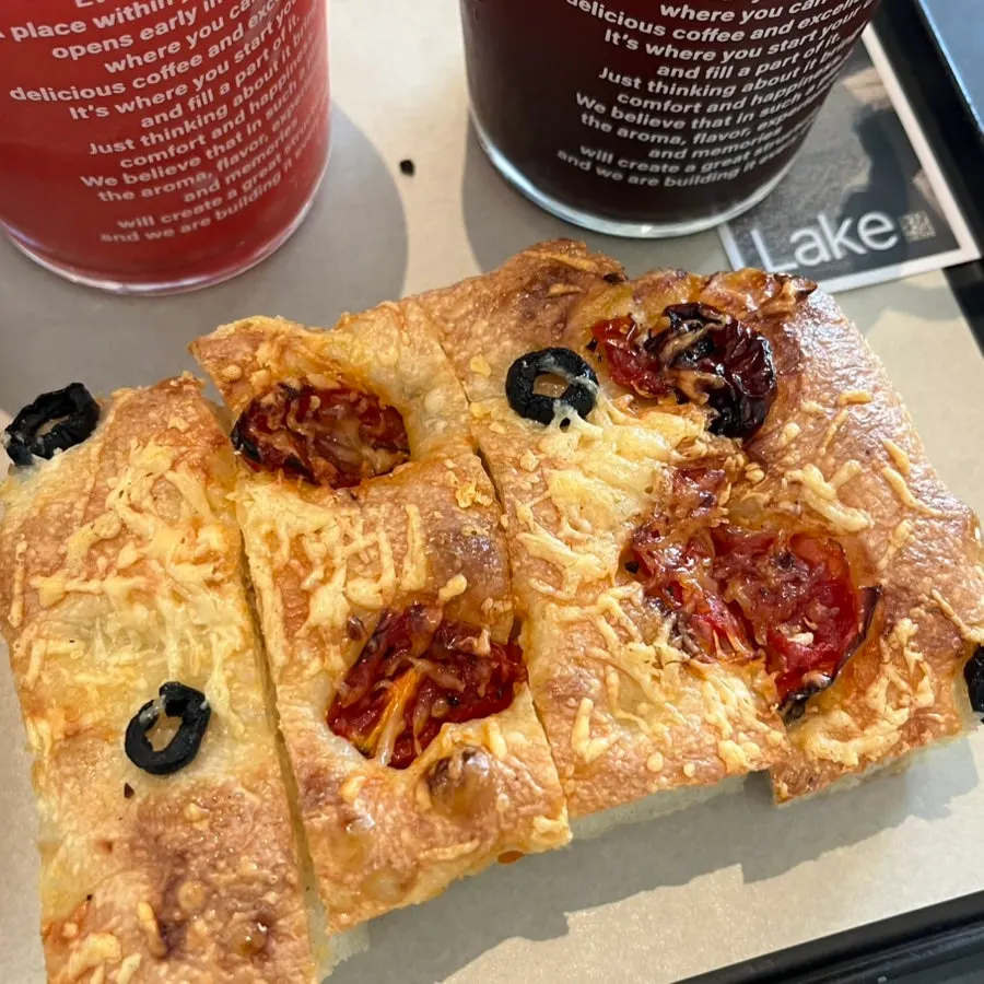 Sliced tomato olive focaccia