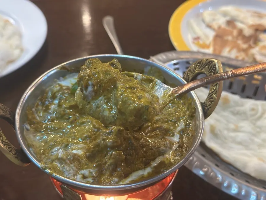 시금치로 만든 초록색 치킨 팔락 커리