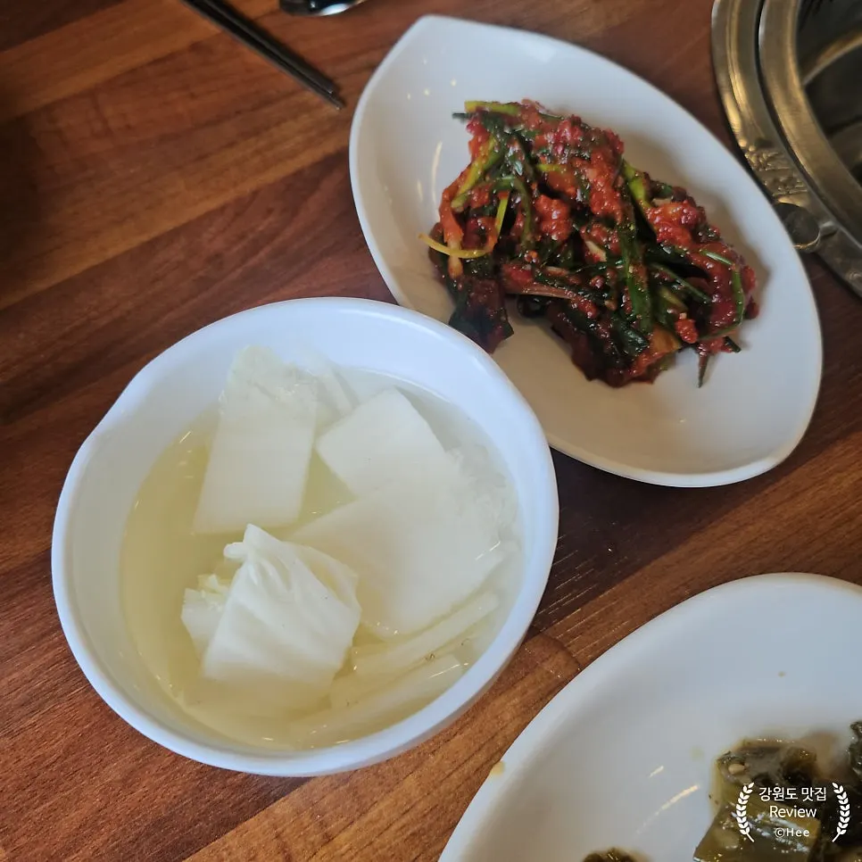 Close-up of side dishes at Yongchon Gogi-jip