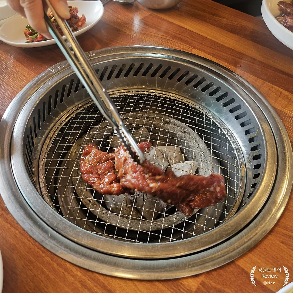Pork galbi placed on the charcoal grill