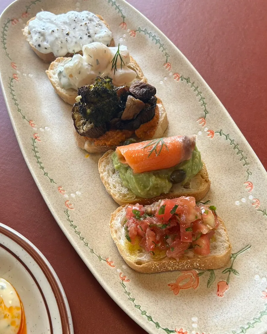 Close-up of the five Dento open sandwich varieties