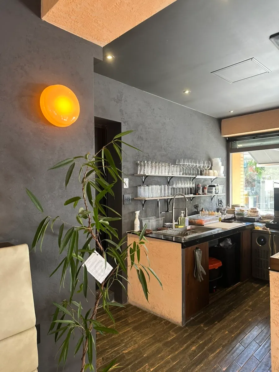 Wall and table setup at Dento café