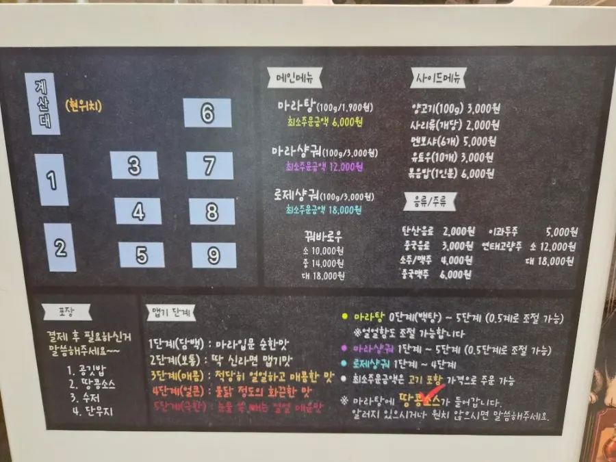 Menu board listing rosé xiangguo