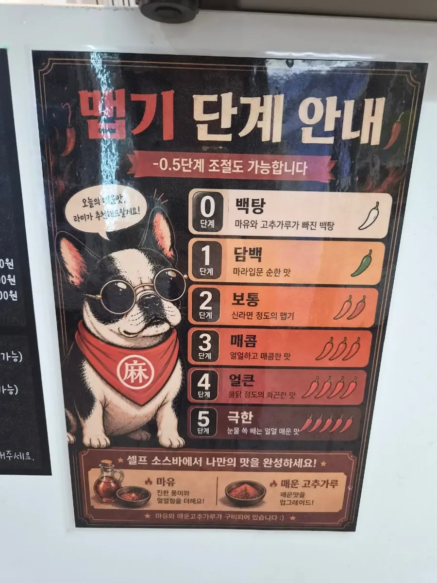 Spice level guide from level 0 white broth to level 5 extreme