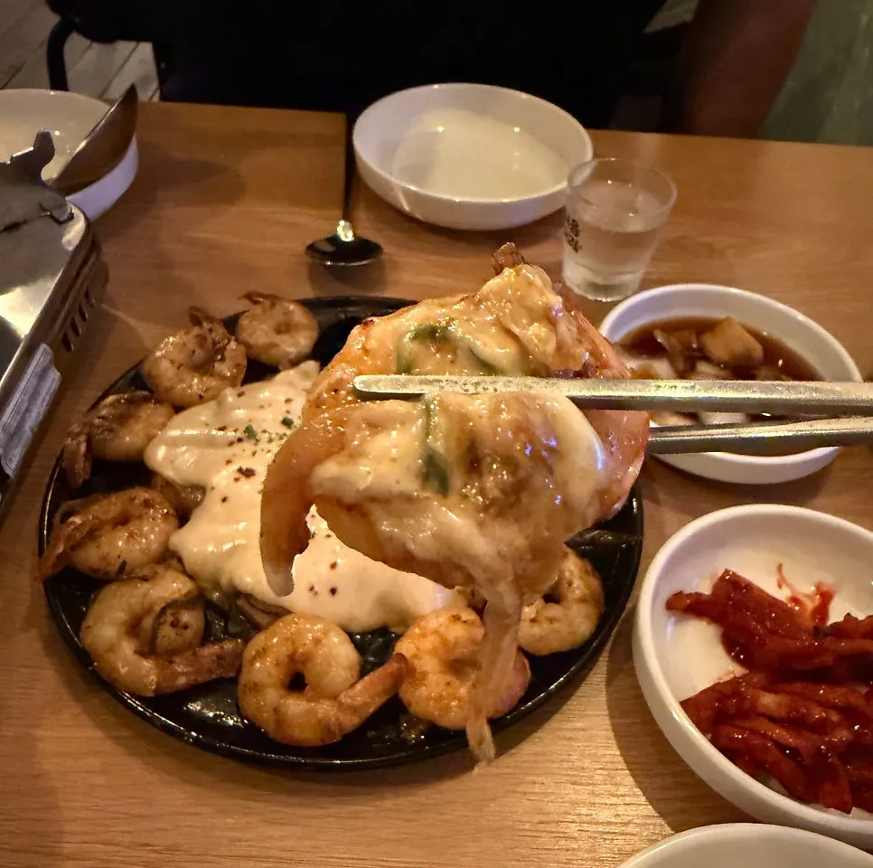 Whole shrimp topped with myeongran mayo sauce