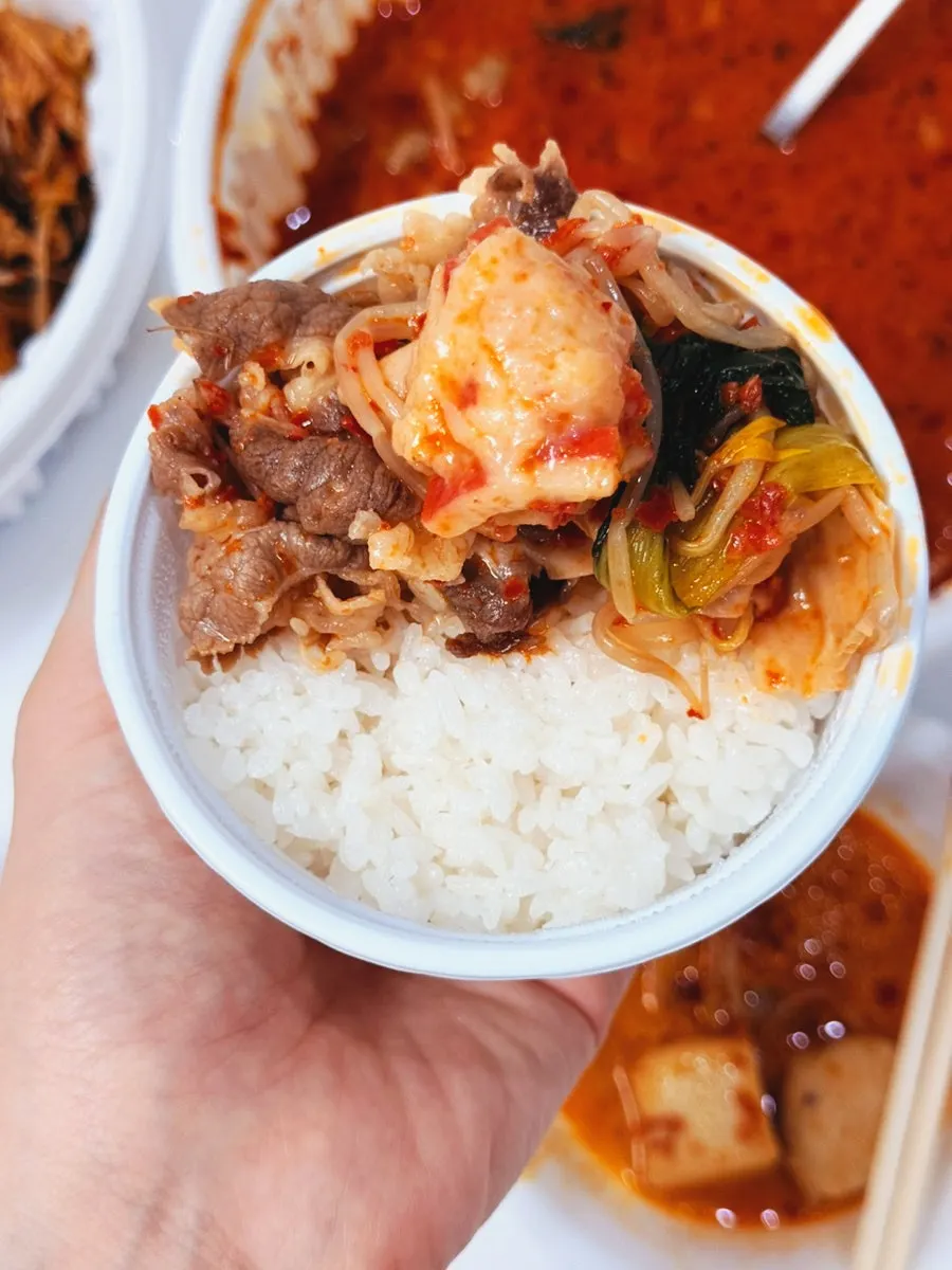 Takeout mala tang meal served with rice