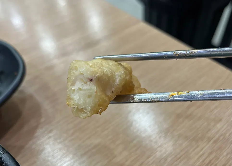 Close-up of crispy fried fish cake