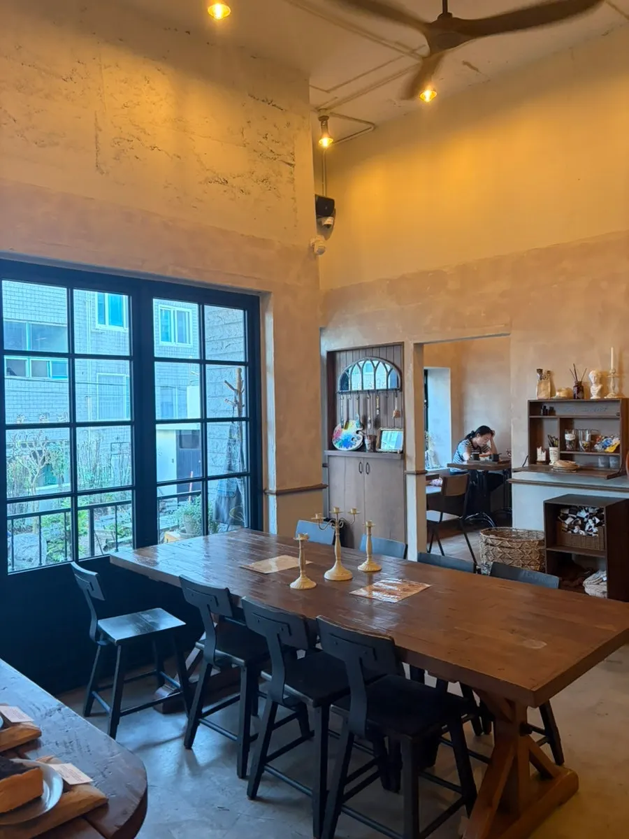 Warmly lit wood-toned café interior