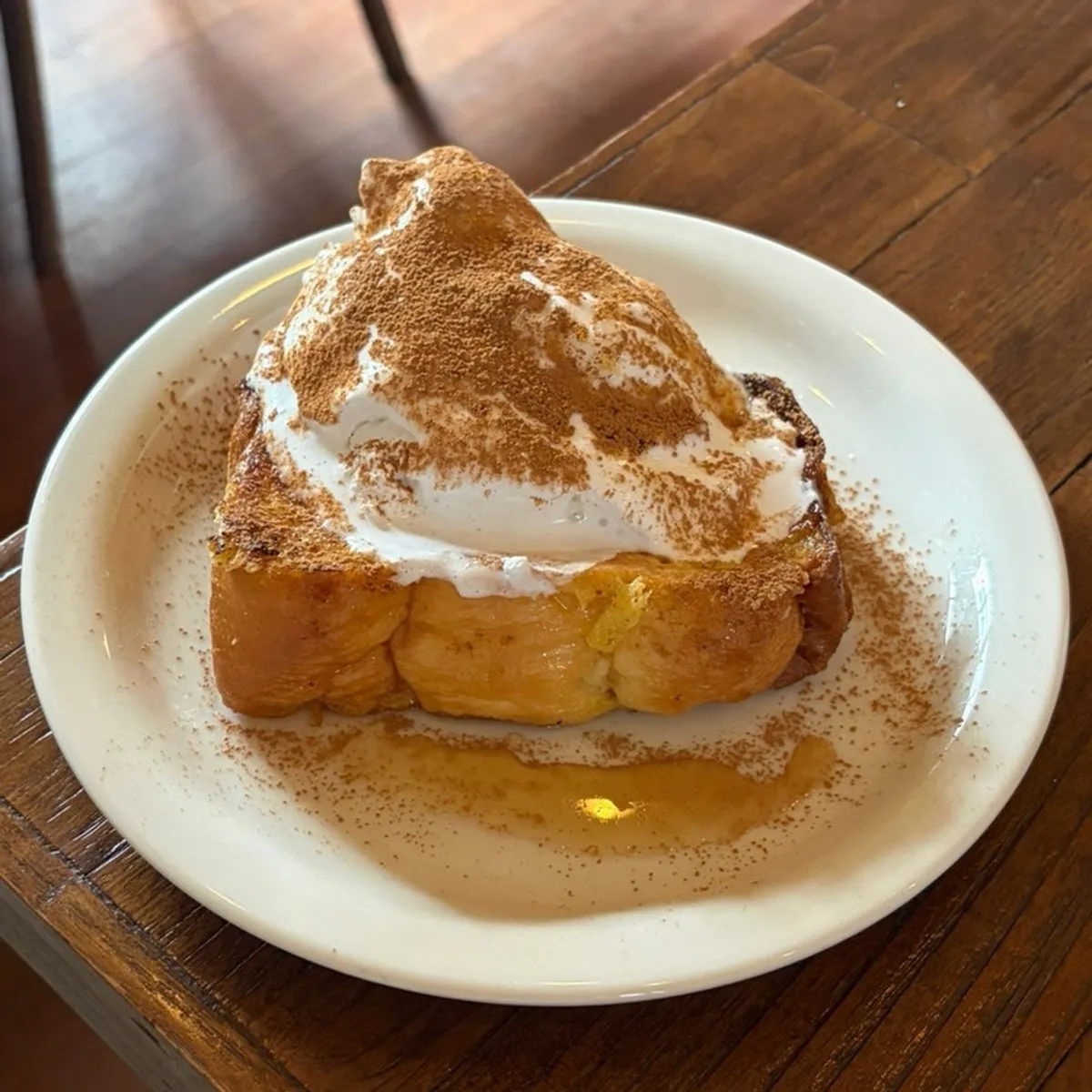 Crème brûlée French toast piled high with cream