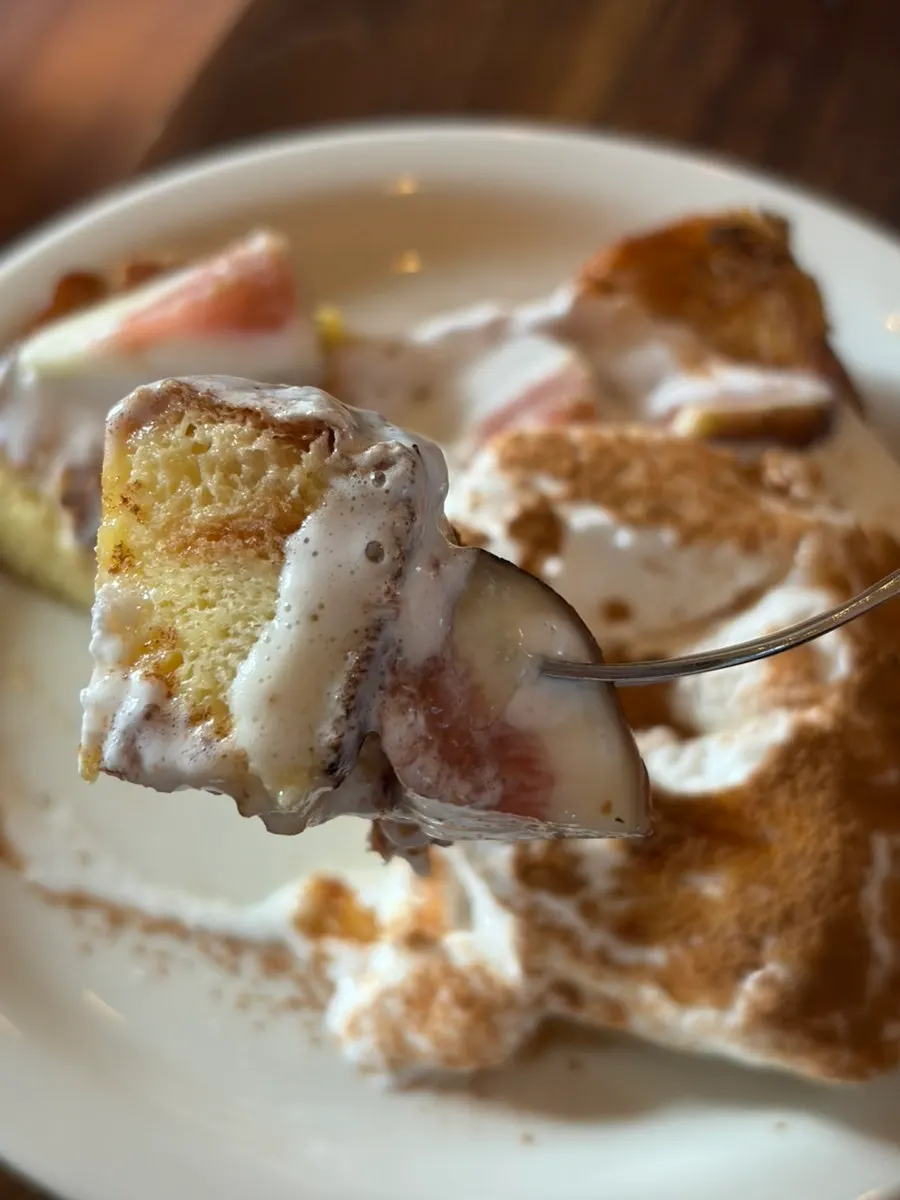 Cross-section of French toast after a first bite