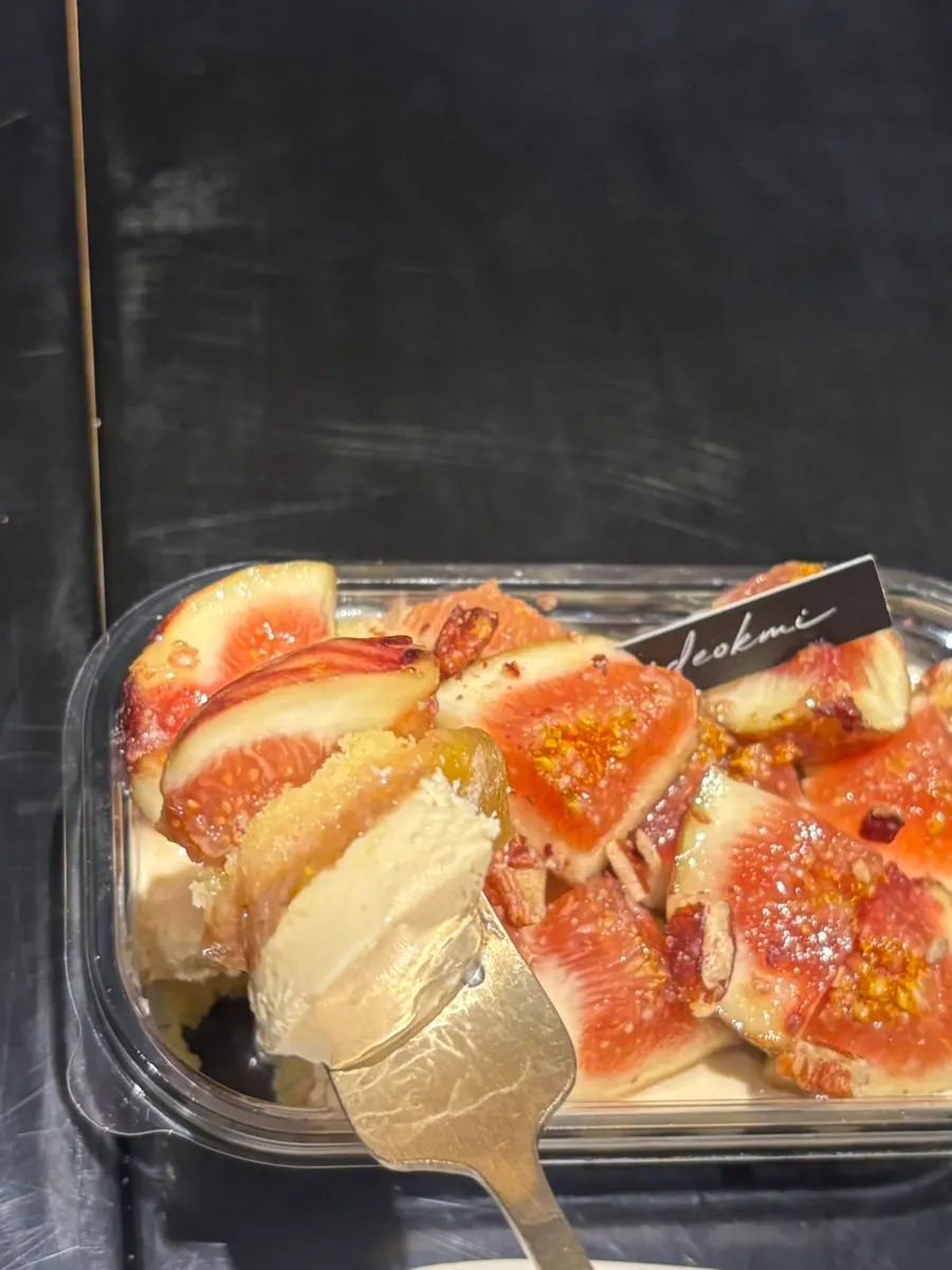 Cross-section showing earl grey black tea cream and fig compote