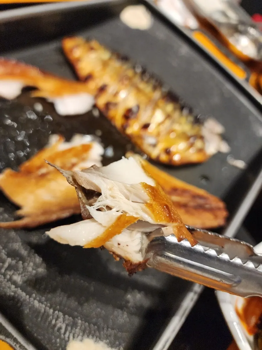 Plate of wood-fired grilled mackerel